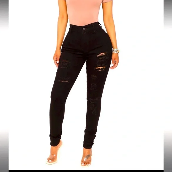 NWT Fashion Nova Lola Destructured Jeans black size 14 - Picture 1 of 10